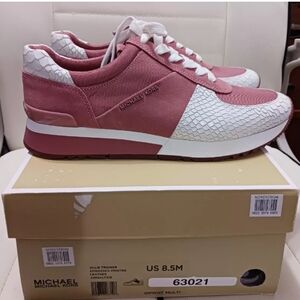 Michael Kors Allie Trainer Embossed Leather Sneakers Pink/OptiWhite W 8.5 US